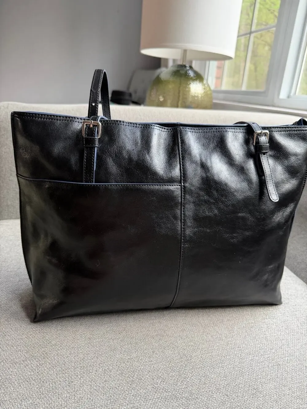 Hobo Annalisa Leather Tote Shoulder Bag Black Multi Pockets Office